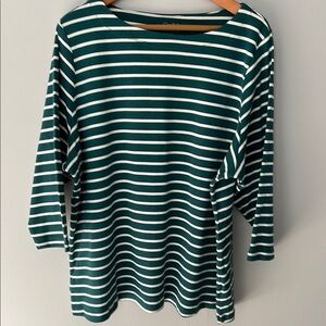NWOT Croft & Barrow 3/4 Sleeve Green and White Striped Top 2X